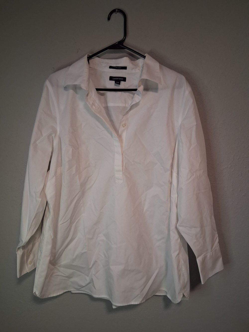 Lands’ End White Popover Blouse Women’s 18W Cotton Button Down Shirt Classic